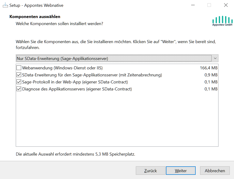 Setup: Nur SData-Erweiterung
