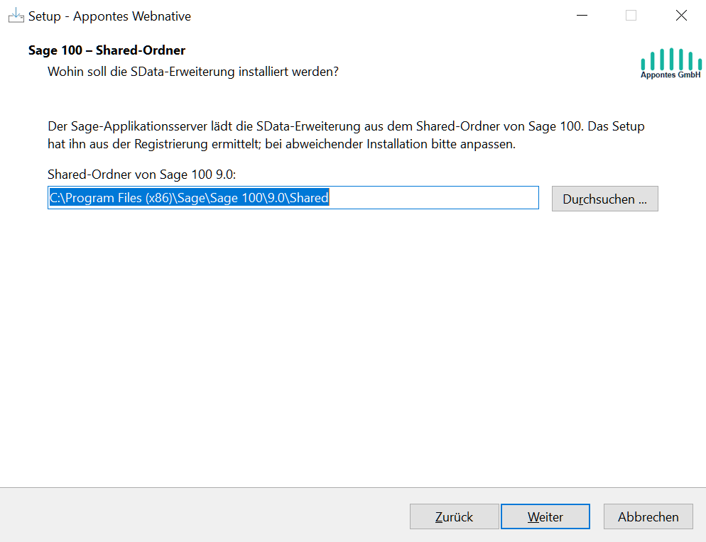 Setup: Shared-Ordner von Sage 100