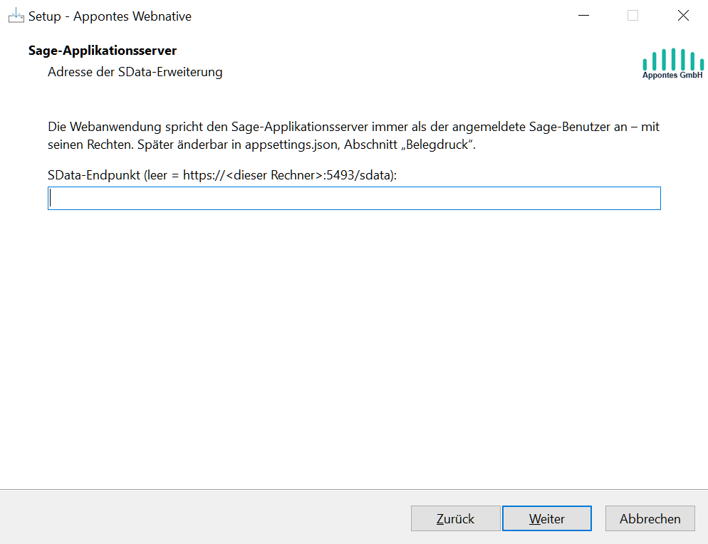 Setup: Sage-Applikationsserver