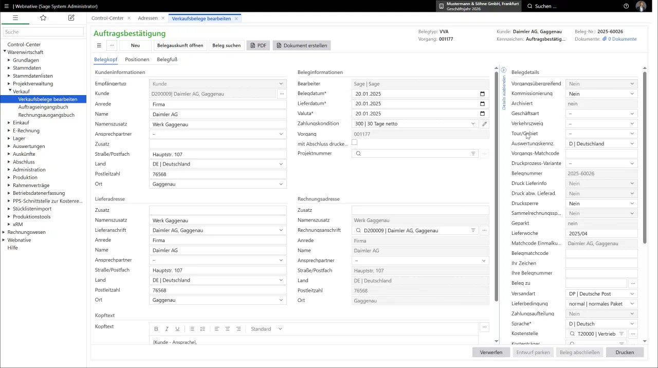 Webnative: Verkaufsbeleg – Belegerfassung mit Belegdetails