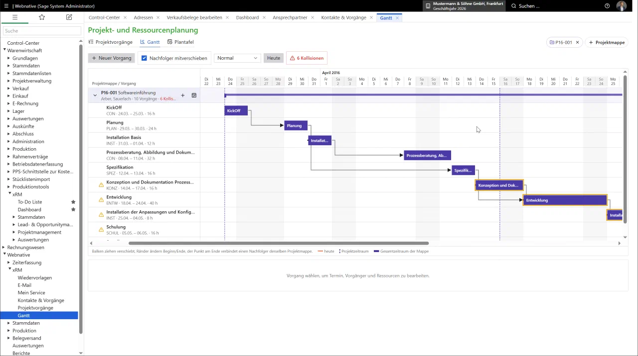 Webnative: Projektplanung – Gantt mit Abhängigkeiten