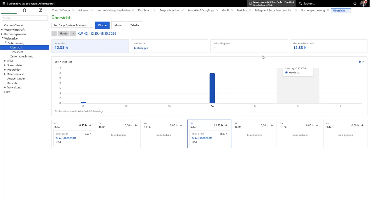 Webnative: Zeiterfassung – Woche, Soll und Ist